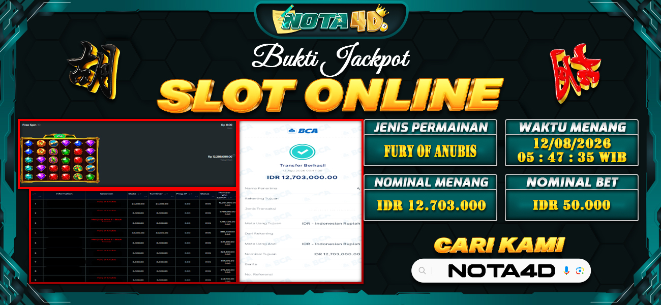 Bukti Kemenangan Besar Dibayar lunas Member NOTA4D RP 12.703.000, 12 Agustus 2026