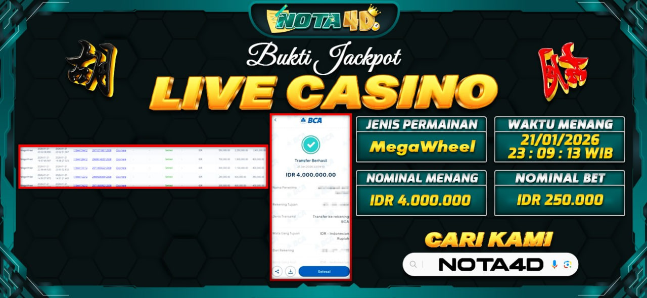Bukti Kemenangan Besar Dibayar lunas Member NOTA4D RP 4.000.000, 21 Januari 2026